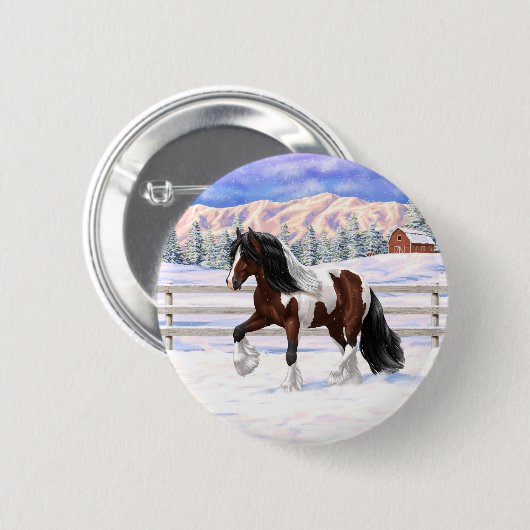 Brawn Bay Pinto Sinti und Roma Vanner Pferdefüsse Button (Vorne & Hinten)