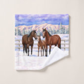 Brawn Bay Quarter Pferde im Schnee Badhandtuch Set (Waschlappen)