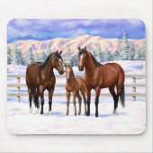 Brawn Bay Quarter Pferde im Schnee Mousepad (Vorne)