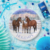 Brawn Bay Quarter Pferde im Schnee Pappteller (Party)