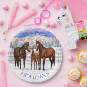 Brawn Bay Quarter Pferde im Schnee Pappteller (Party)