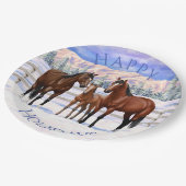 Brawn Bay Quarter Pferde im Schnee Pappteller (Schrägansicht)