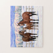 Brawn Bay Quarter Pferde im Schnee Puzzle (Vertikal)