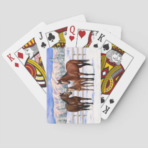 Brawn Bay Quarter Pferde im Schnee Spielkarten