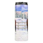 Brawn Bay Quarter Pferde im Schnee Thermosbecher (Rückseite)