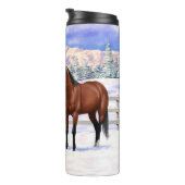 Brawn Bay Quarter Pferde im Schnee Thermosbecher (Nach rechts gedreht)