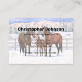 Brawn Bay Quarter Pferde im Schnee Visitenkarte (Rückseite)