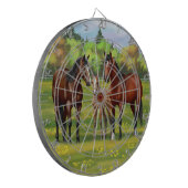 Brawn Bay Quarter Pferde im Sommer Weide Dartscheibe (Vorderseite Links)