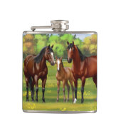 Brawn Bay Quarter Pferde im Sommer Weide Flachmann (Vorderseite)