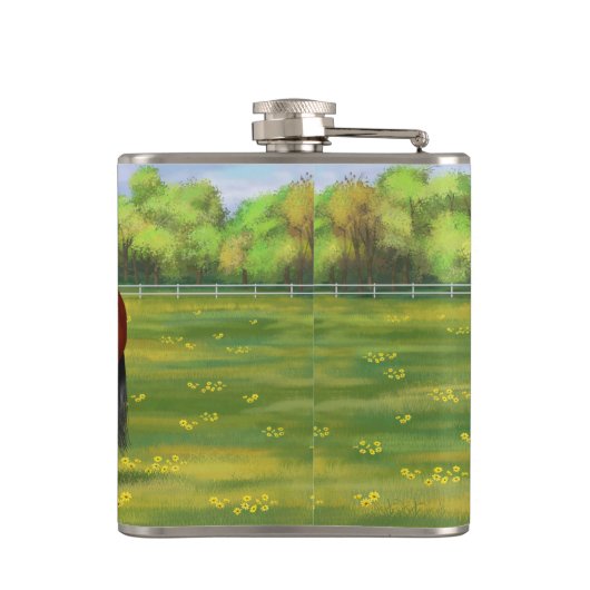 Brawn Bay Quarter Pferde im Sommer Weide Flachmann (Rückseite)