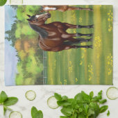 Brawn Bay Quarter Pferde im Sommer Weide Geschirrtuch (Gefaltet)