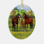 Brawn Bay Quarter Pferde im Sommer Weide Keramik Ornament (Rechts)