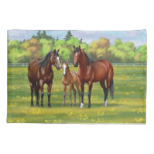 Brawn Bay Quarter Pferde im Sommer Weide Kissenbezug (Rückseite-Links)