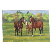 Brawn Bay Quarter Pferde im Sommer Weide Kissenbezug (Rückseite-Rechts)