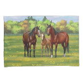 Brawn Bay Quarter Pferde im Sommer Weide Kissenbezug (Vorderseite-Rechts)