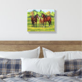 Brawn Bay Quarter Pferde im Sommer Weide Leinwanddruck (Insitu (Schlafzimmer))