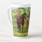 Brawn Bay Quarter Pferde im Sommer Weide Milchtasse (Linke Ecke)