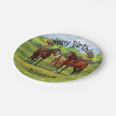 Brawn Bay Quarter Pferde im Sommer Weide Pappteller (Schrägansicht)