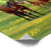 Brawn Bay Quarter Pferde im Sommer Weide Poster (Ecke)