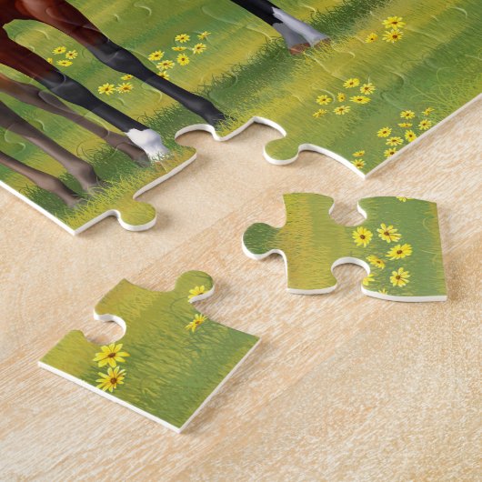 Brawn Bay Quarter Pferde im Sommer Weide Puzzle (Seite)