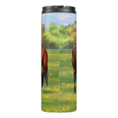 Brawn Bay Quarter Pferde im Sommer Weide Thermosbecher (Rückseite)