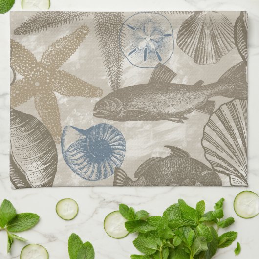 Brawn Beach Blue Muscheln Geschirrtuch (Gefaltet)