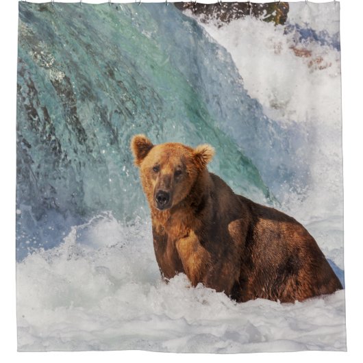 Brawn Bear Animal Blue Wasserfall Wildlife Duschvorhang (Vorderseite)
