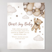 Brawn Bear Balloon Baby Shower Say Baby nicht Poster (Vorne)