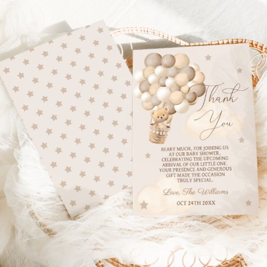 Brawn Bear Balloons Bearly Wait Baby Dusche Dankeskarte