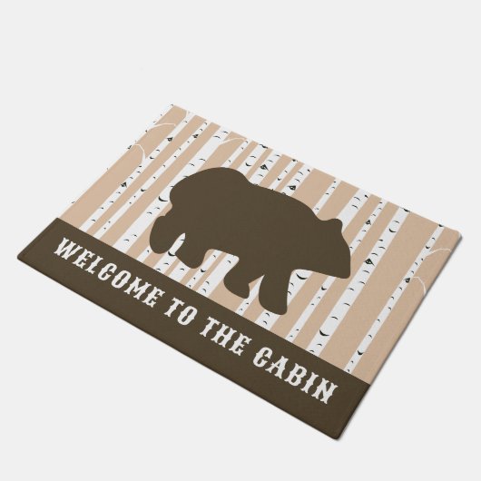 Brawn Bear Birch Trees Wilderness Lodge Hütte Fußmatte (Schrägansicht)