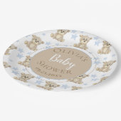 Brawn Bear Blue Stars Wasserfarbe Babydusche Pappteller (Schrägansicht)