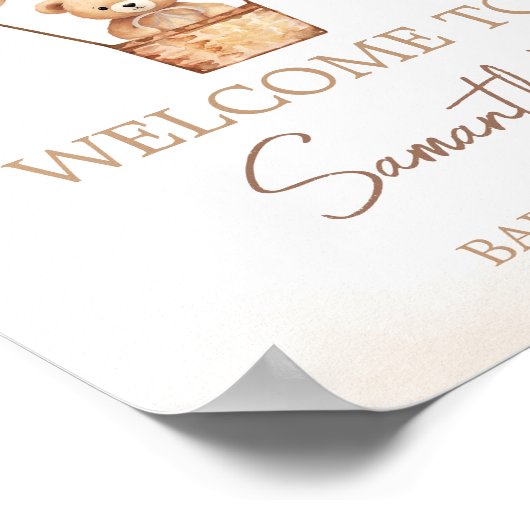 Brawn Bear Hot Air Ballon Babydusche Willkommen Poster (Ecke)