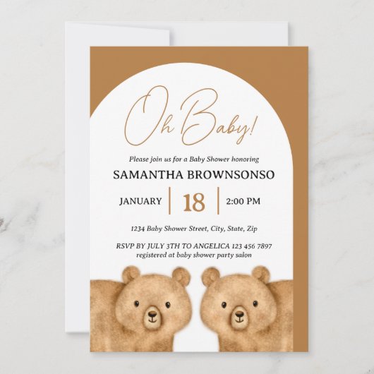 Brawn Bear Oh Babydusche Einladung (Vorderseite)