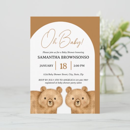 Brawn Bear Oh Babydusche Einladung (Stehend Vorderseite)