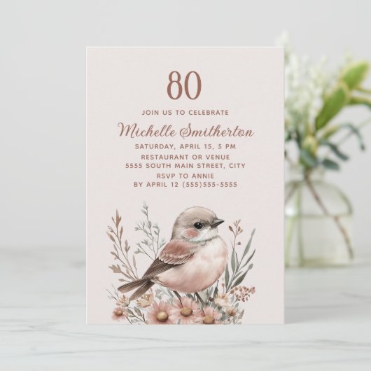 Brawn Bird 80. Geburtstag Einladung (Stehend Vorderseite)