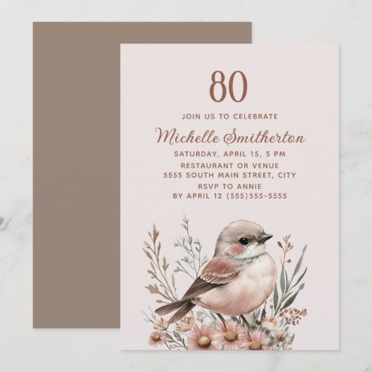 Brawn Bird 80. Geburtstag Einladung (Vorne/Hinten)