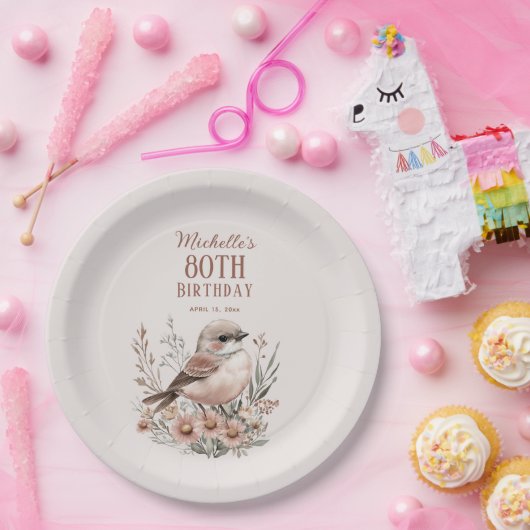 Brawn Bird 80. Geburtstag Pappteller (Party)