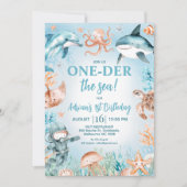 Brawn Blue Boys Oneder Sea 1. Geburtstag Einladung (Vorderseite)