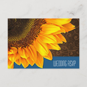 Brawn Blue Country Sunflower Wedding RSVP Cards Karte