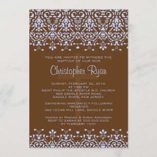 Brawn & Blue Damask Taufe Einladung