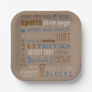 Brawn Blue Snipe and Snails Boy Baby Dusche Pappteller