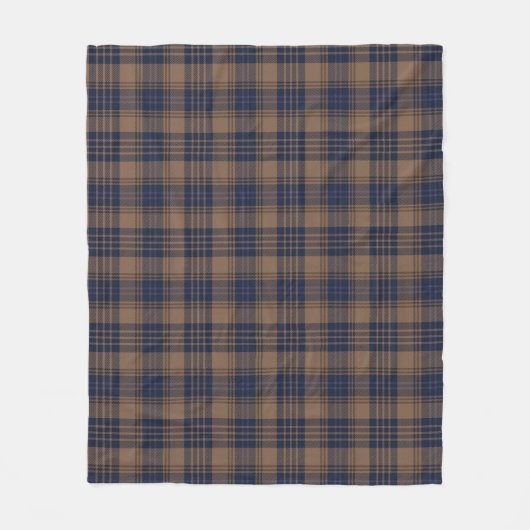 Brawn Blue Tartan Kariertes rustikales Muster Fleecedecke (Vorderseite)