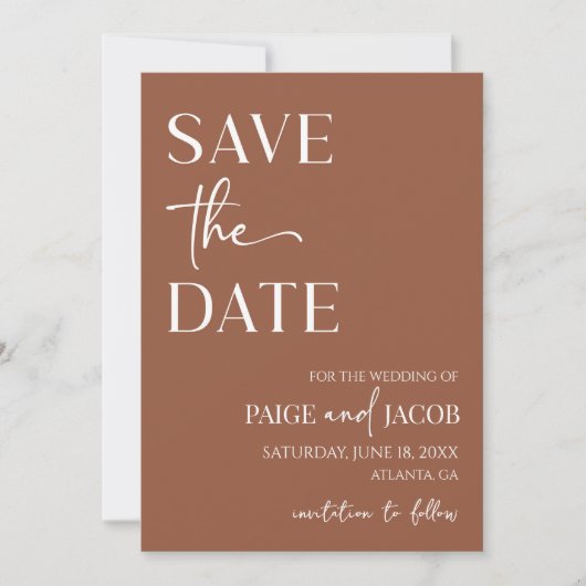 Brawn Boho Minimal Wedding speichern das Datum Einladung (Vorderseite)