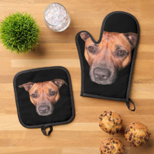 Brawn Brindle Staffordshire Bull Terrier Face, Ofenhandschuh & Topflappen-Set