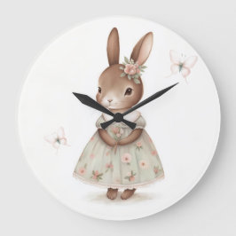 Brawn Bunny in einem floralen Kleid Große Wanduhr