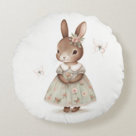 Brawn Bunny in einem floralen Kleid Rundes Kissen
