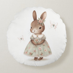 Brawn Bunny in einem floralen Kleid Rundes Kissen