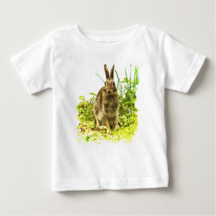 Brawn Bunny Rabbit in Green Grass Baby T - Shirt