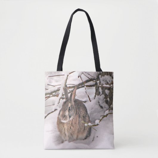 Brawn Bunny Rabbit in Snow Animal Toag Tasche (Vorderseite)