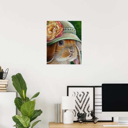 Brawn Bunny Rabbit in Spring Bonnet Art 16x20 Poster (Heimbüro)